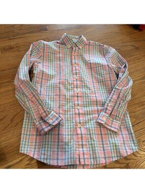VINEYARD VINES BOYS WHALE SHIRT PINK BLUE PLAID MEDIUM 12-14